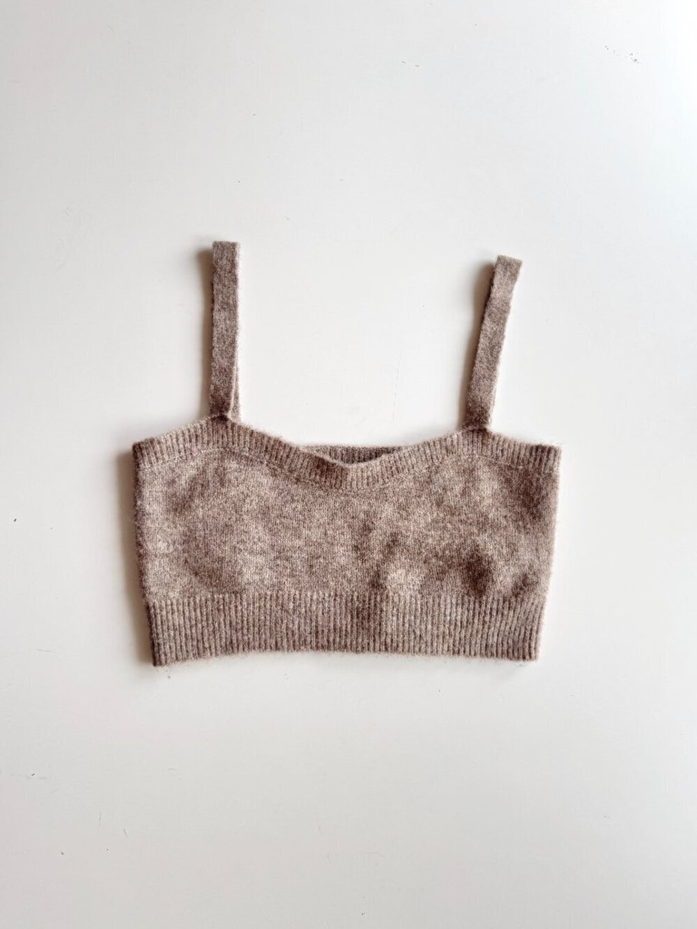 ZARA Taupe Brown Acrylic Camel Wool Blend Knit Cropped Tank Top, Size S